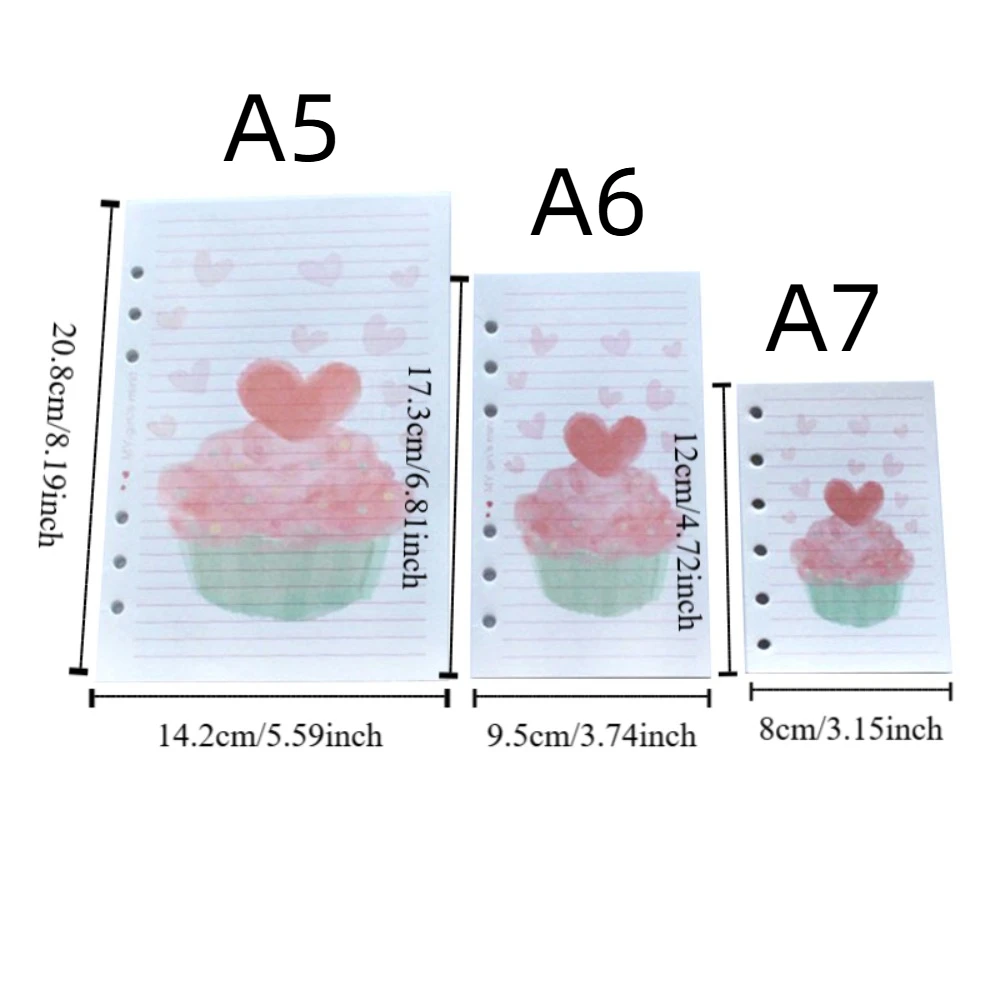 40매 A5 A6 A7 루즈리프 리필 용지 플라워 6홀 내부 리필 스파이럴 바인더 용지 케이크 분리 페이지 용지