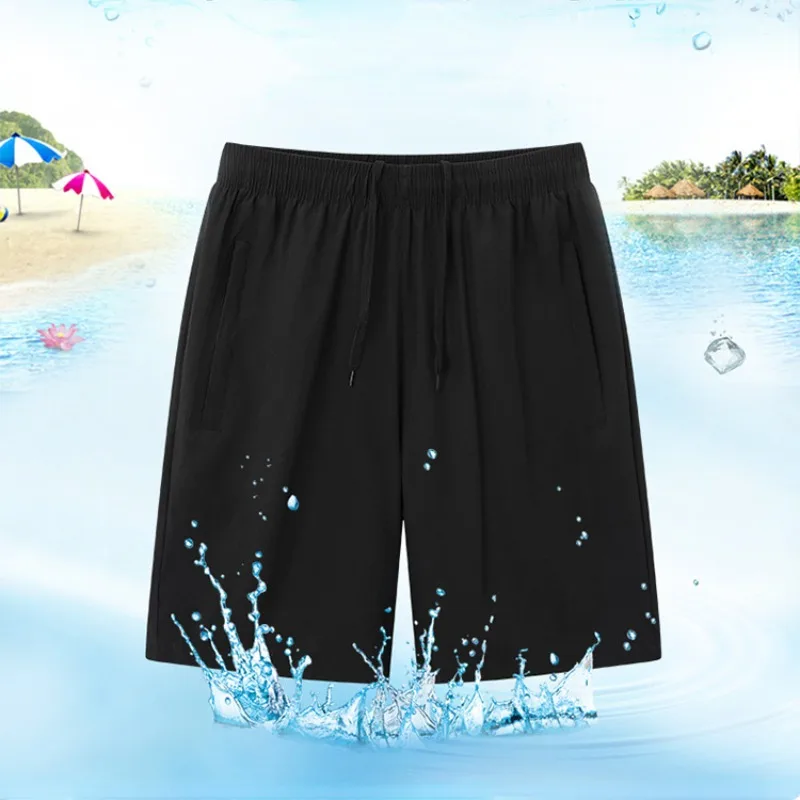 Summer Men Quick Drying Shorts Fashion Thin Straight Cut Five Piece Pants with Tie Up Closure Shorts