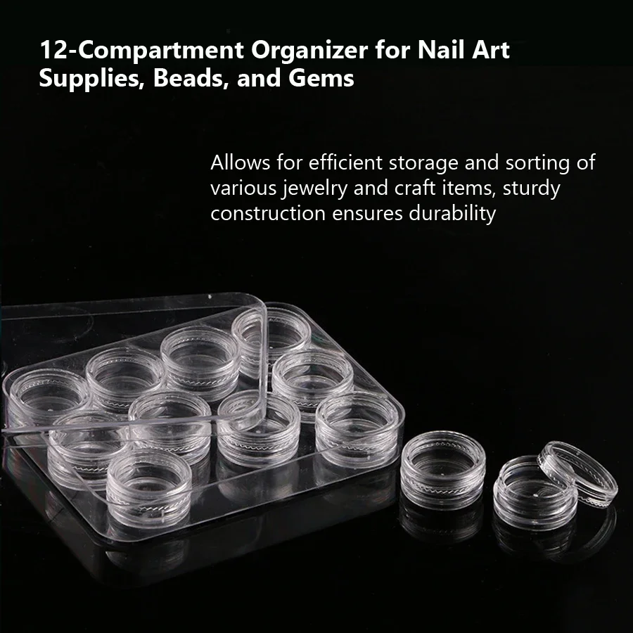 12 Compartment Organizer for Nail Art Supplies, Rhinestones, Beads, Nail Jewelry Container Box