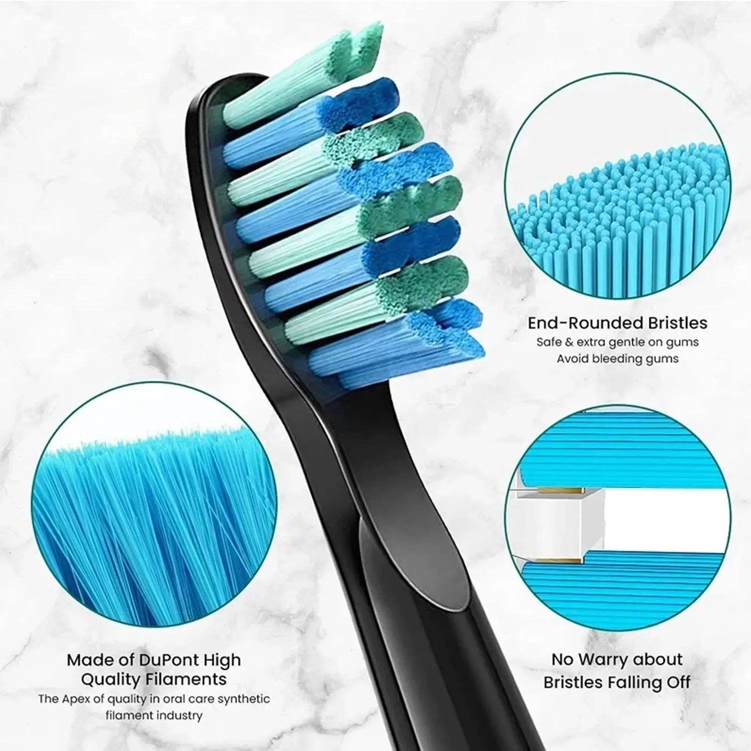4 Pcs Electric Toothbrush Heads Compatible with Fairywill D7/D8/FW507/FW508/FW551/917/959/SG-E9 Moderately Soft Bristles Brush 4