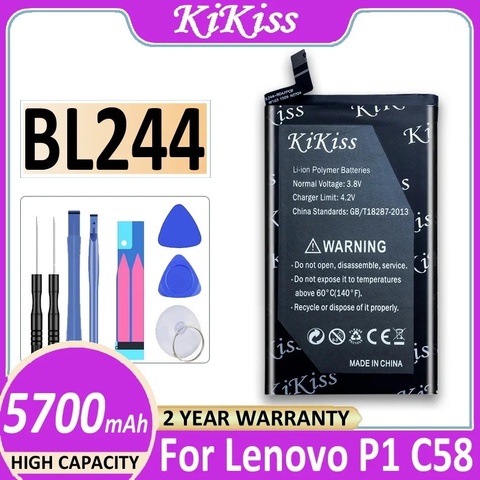

KiKiss For Lenovo 5700Mah BL244 Li-ion Battery Replacement for Lenovo Vibe P1 P1A42 P1C58 P1C72 Smart Mobile Phone