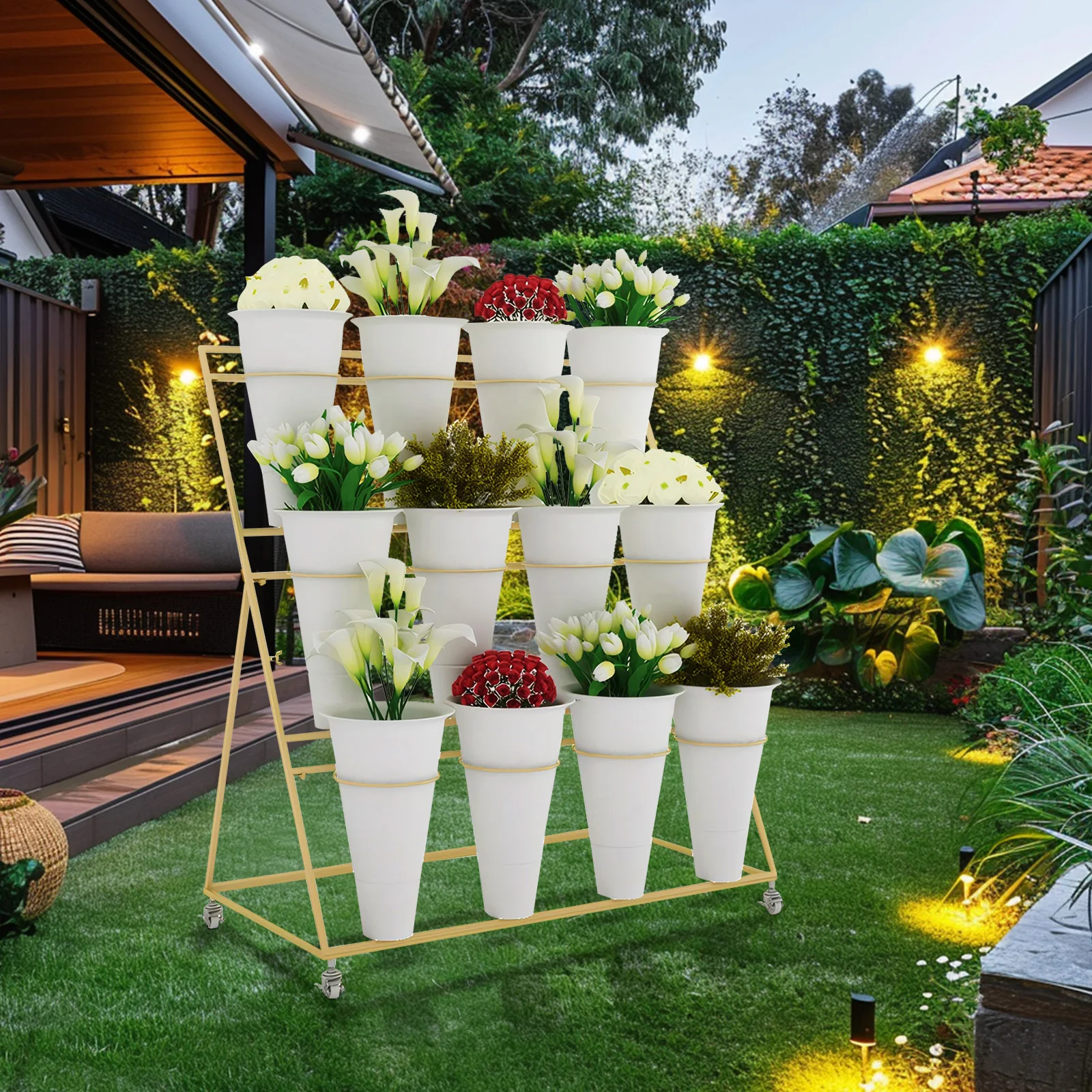 12PCS Plant Stand Tapered Buckets White Plastic Flower Display Pots Large Capacity Garden Plant Planter for Home Patio Balcony