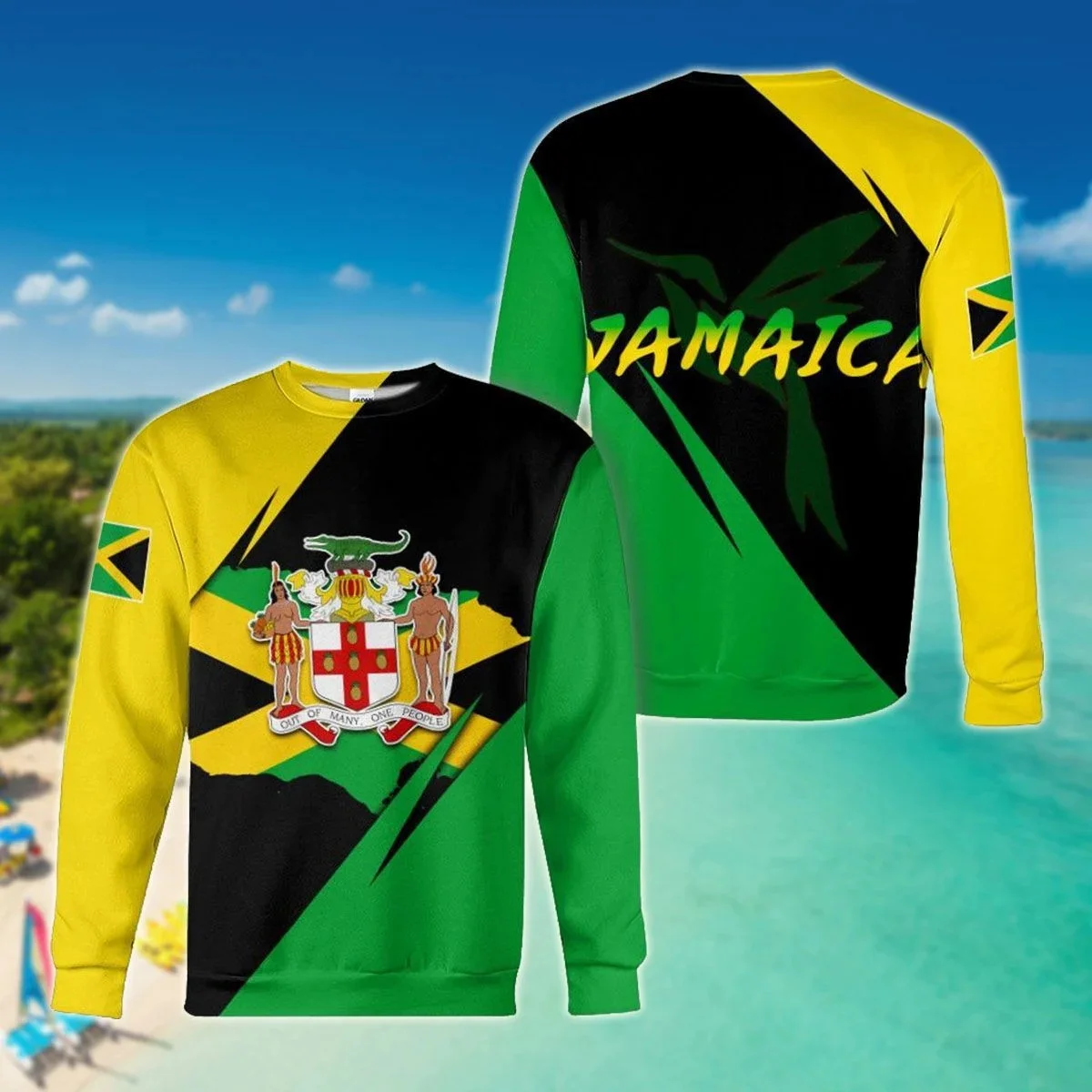 PLstar Cosmos Jamaica Lion Coat Of Arms & Flag 3D Printed Men's Crew Neck Sweatshirt Unisex Casual Long-sleeved Pullover QDY30