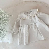 Spring Toddler Girls Dress Corduroy Dress Lace Ruffles Collar Full Sleeve Baby Dress 5