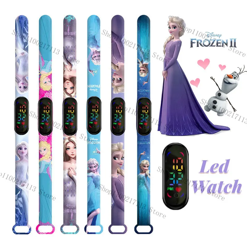 Disney-relojes de Frozen para niños, pulsera deportiva electrónica, táctil, impermeable, LED, Aisha, Anna, Personaje de Anime, regalos para niños