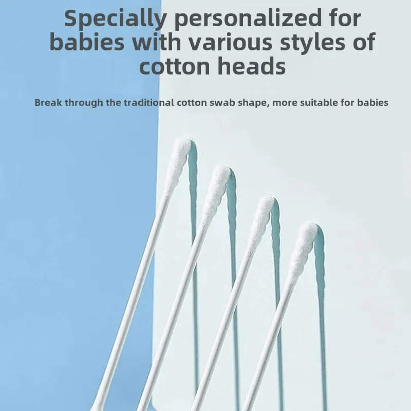 Double-Headed Disposable Cotton Swabs round Head Spiral Ear Spoon Baby Ear Cleaning Cotton Swabs Cosmetic Pads Box Set
