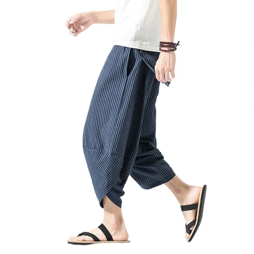 Description Picture 4 of itemCropped Carrot Trousers Men Summer Cropped Pants Men's Summer Cropped Pants with Elastic Drawstring Waist for Streetwear