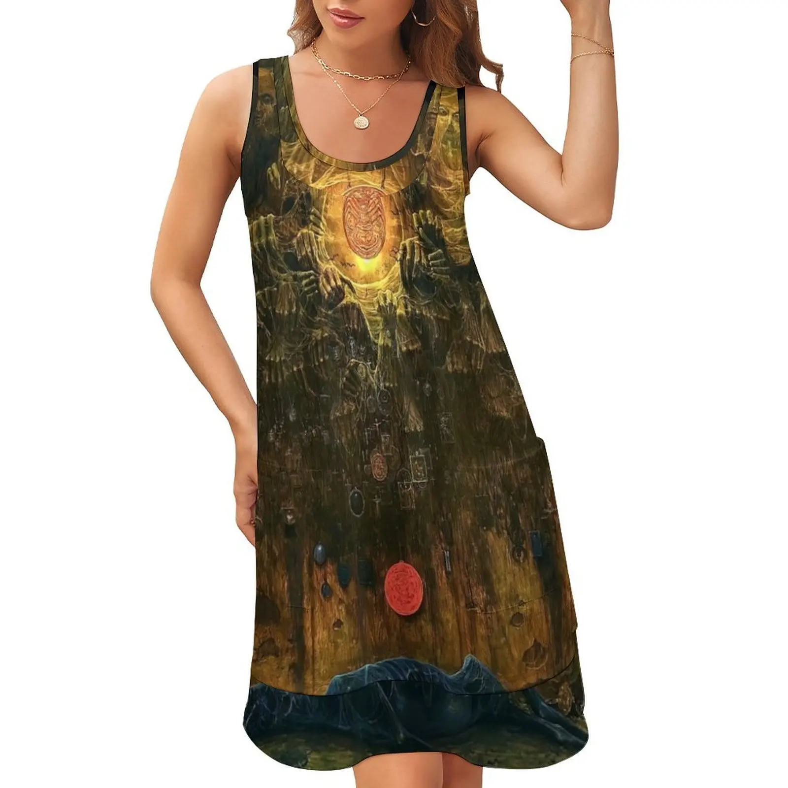 

zdzislaw beksinski artwork, zdzislaw beksinski prints, zdzisaw beksiński art style Sleeveless U-Neck Fake Two Piece Dress