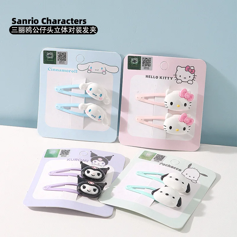 Kawaii Hello Kitty Kuromi Cinnamoroll мультяшная кукла 3D BB заколки для волос аниме Sanrio девчачье сердце Cute аксессуары для волос акрил