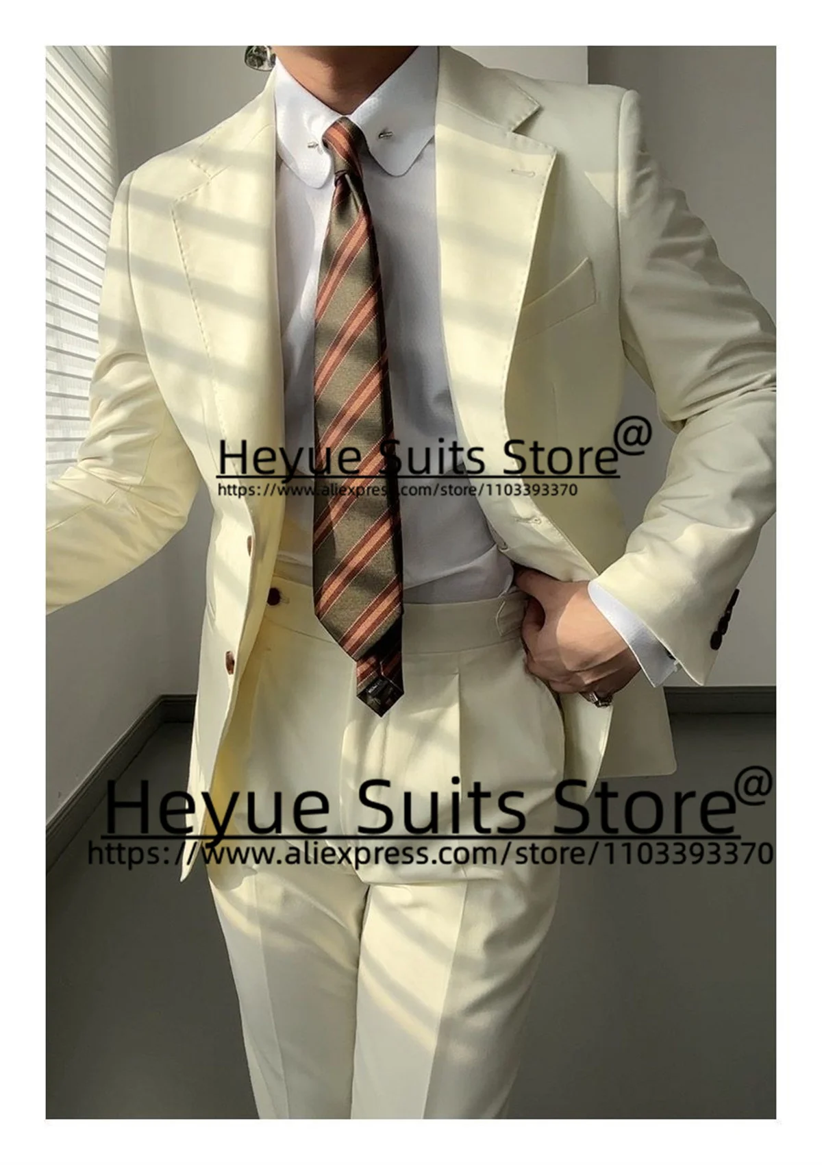 

Beige Wedding Classic Men Suits Slim Fit Notched Lapel Groom Formal Tuxedos Tailor Made 3 Pieces Sets traje de hombre elegante