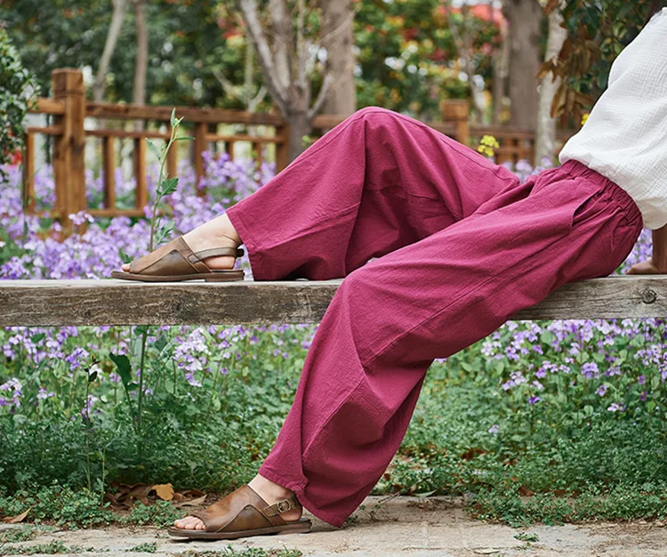 Vintage Style Cotton Linen Women Pants 2022 Spring Summer New Elastic Waist Solid Color Women Vintage Wide Leg Pants RV911 nike pants