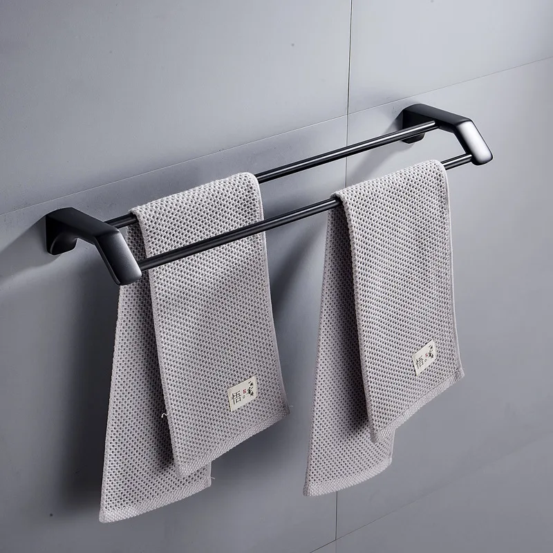 Matte Black Stainless Steel Bathroom Double Towel Shelf Rack Holder Bath Towel Hanger Bar Towel Rail Bathroom Accessories