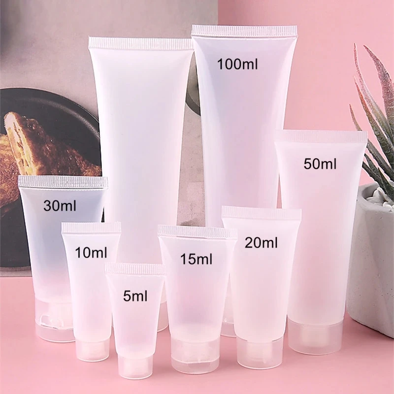 

50pcs/Pack 5ml 10ml 15ml 20ml 30ml 50ml 100ml Empty Cosmetic Lotion Tube Squeeze Cream Container Flip Frosted Plastic Soft Tube