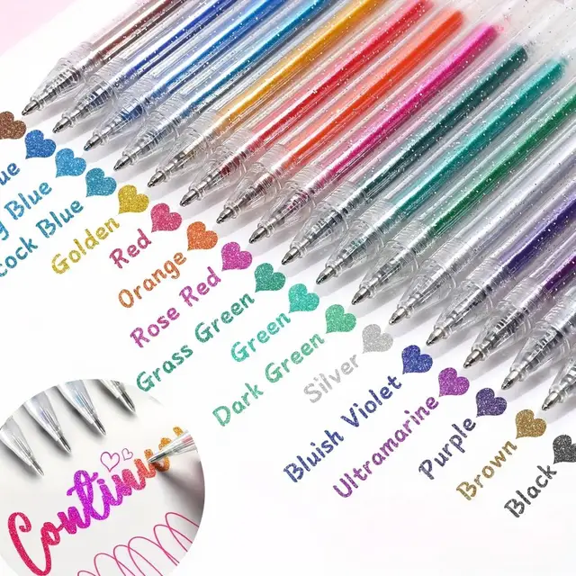 Set of 8-60 Metallic Glitter Gel Pens 1.0 mm Color Ballpoint Pen Book Card Long Lasting Writing Drawing Marking Coloring DIY Art 1