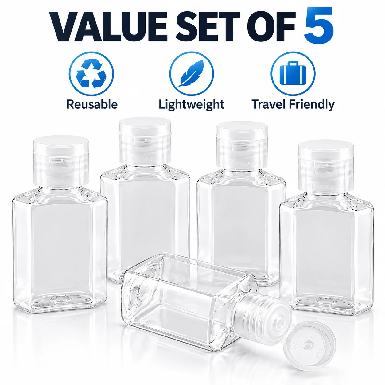 Set of 5 Refillable 30ml Transparent Travel Bottles - Multi-use Empty Plastic Containers for Cosmetics and Shampoo