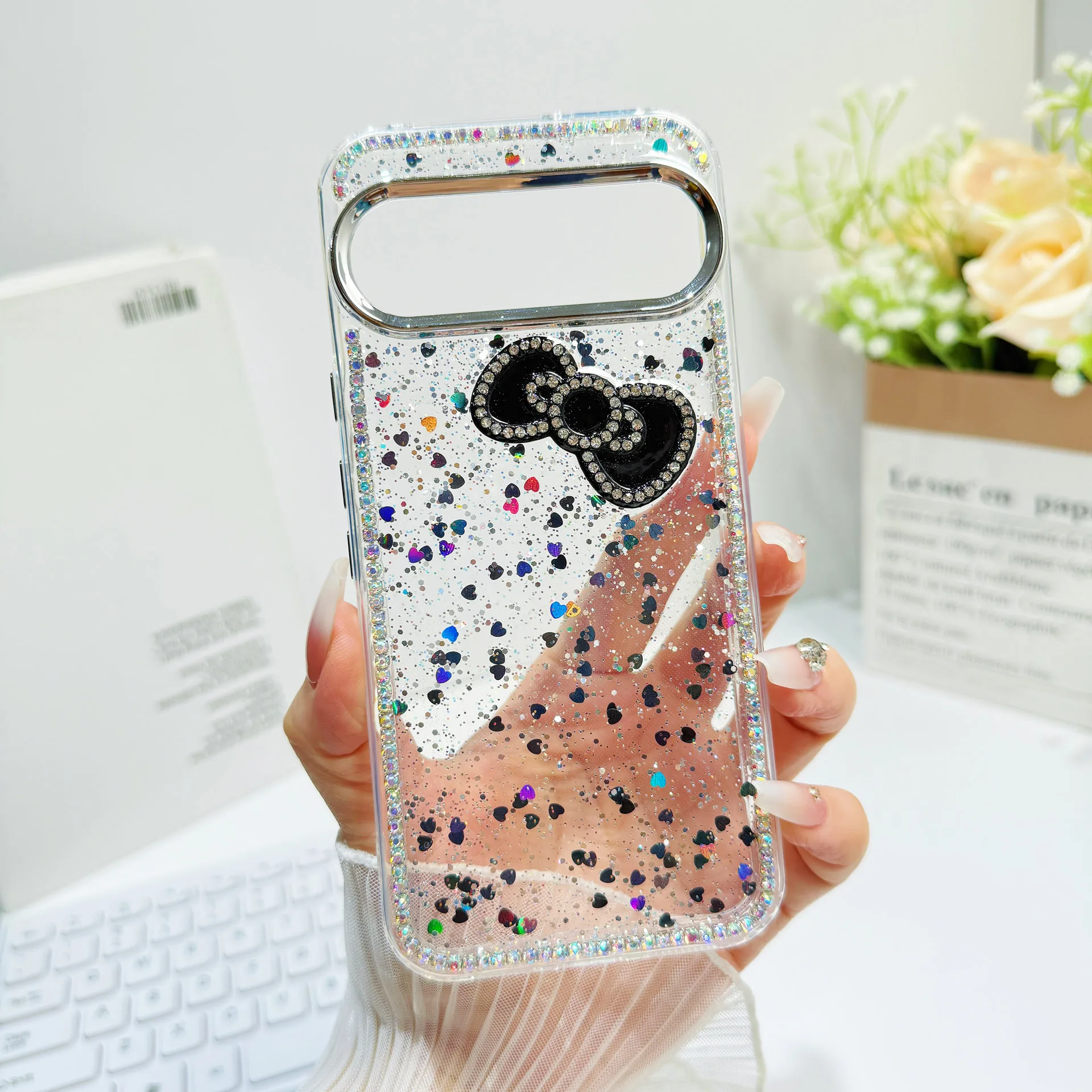 Luxury Glitter Rhinestone Bowknot Sequin Phone Case - Shockproof Bling Transparent Cover