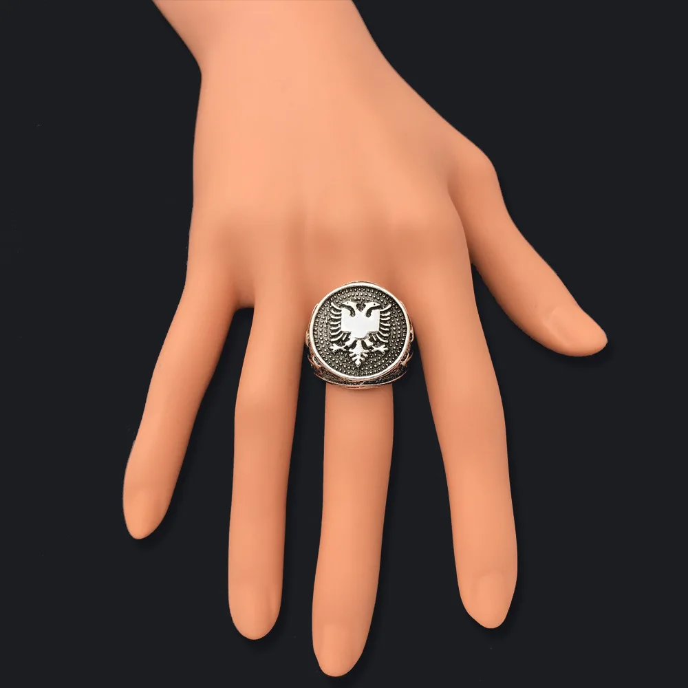 WANGAIYAO Albania Flag Logo Double Headed Eagle Ring Men's Antique  Vintage Ring 5