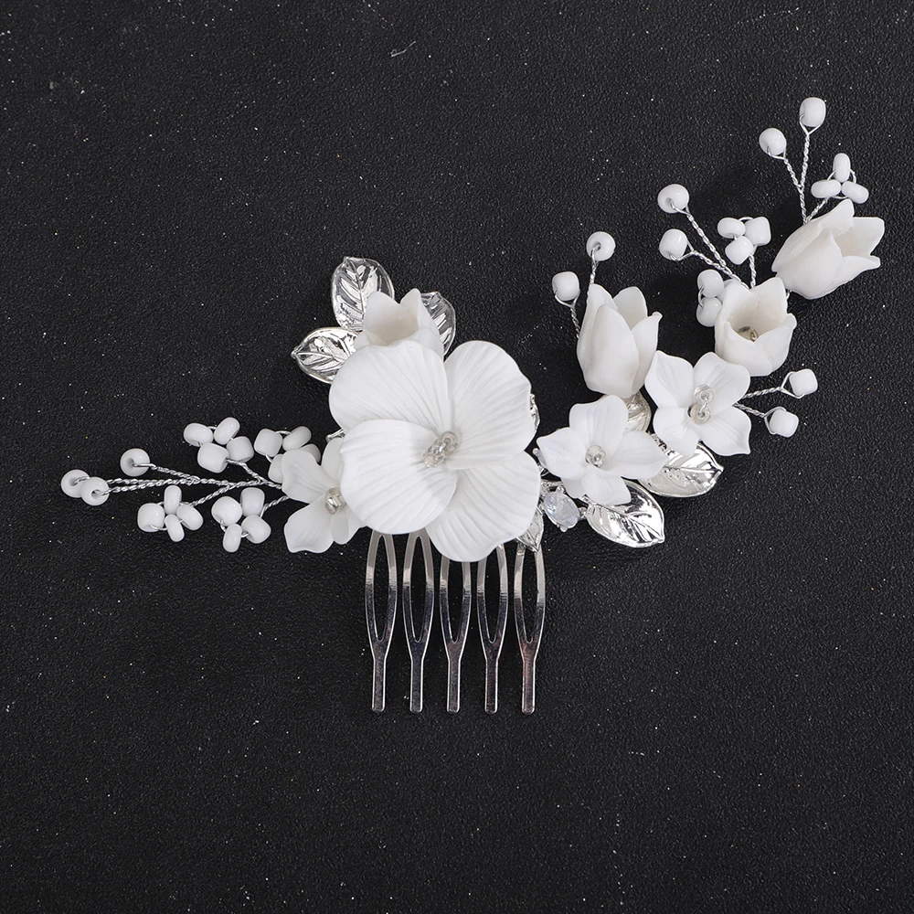 Silver Color Flower Leaf Wedding Hair Comb Crystal Handmade Bridal Hair Accessories Jewelry Gold Bride Headpiece Women Tiara