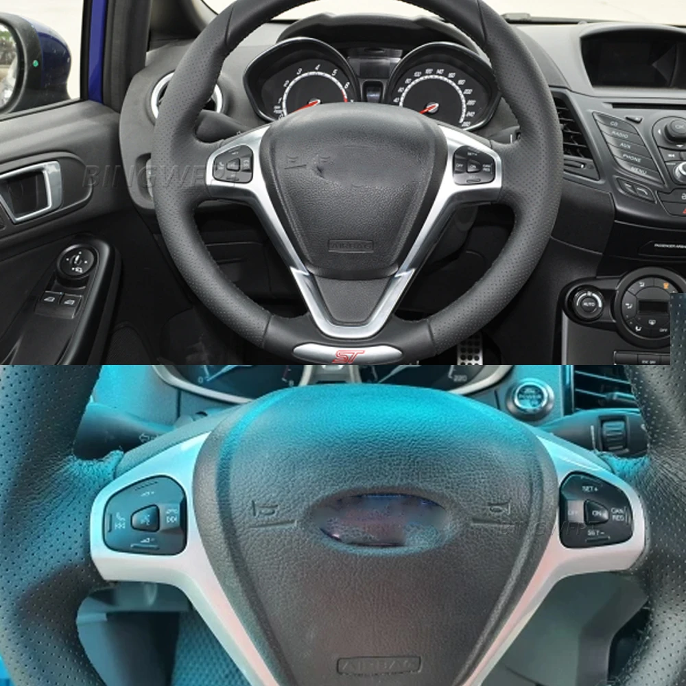 Car Frame Panel Steering Wheel Cover Decorative+Cruise Control Buttons For Ford
