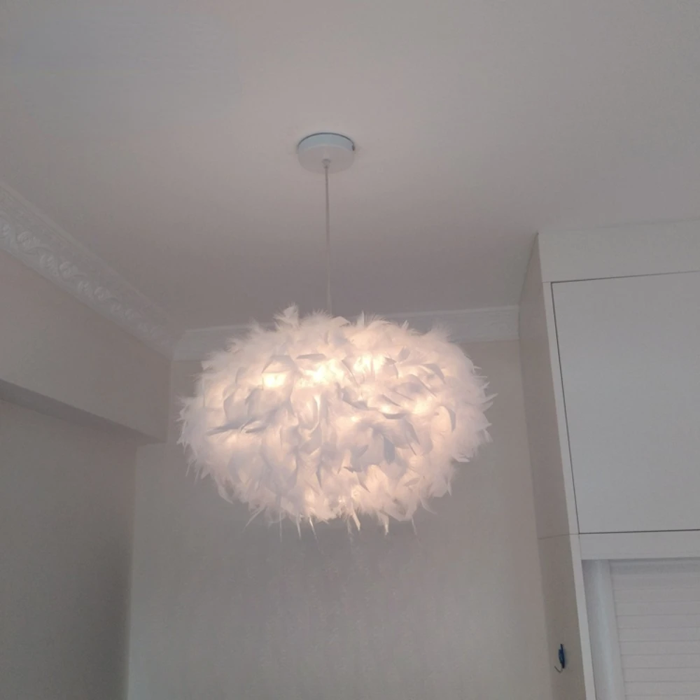 Modern LED Feather Pendant Light, Lustre para sala de estar, Quarto, Restaurante, Teto Droplight, Lâmpada pendurada, Iluminação interior