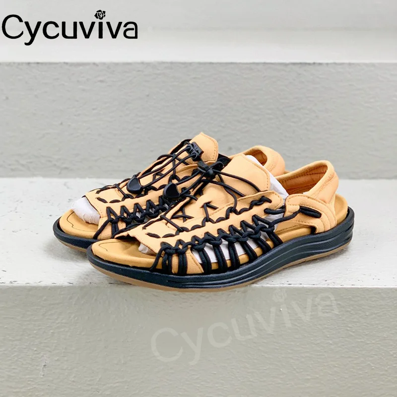 

Summer Hollow Out Flat Sandals Women Men Lover's Lace Up Casual Beach Shoes Male Peep Toe Slingback Sandalias Mujer Woman man
