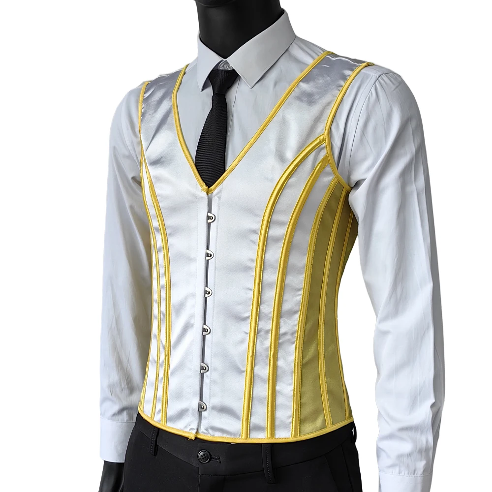 Gold Corset Vest For Men Shaping Tops Lace Up Vintage Waistcoat Boned  Slimming Waist Tummy Control Elegant Costume Wedding