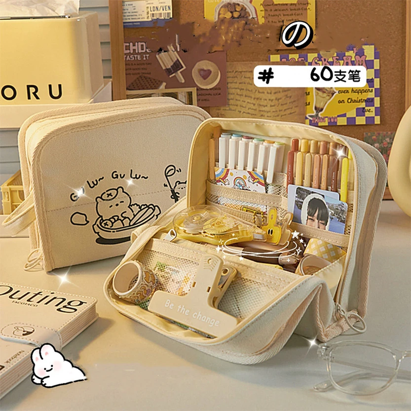 연필 케이스 한국어 문구 연필 케이스 소녀를위한 큰 가방 Estuches Estojo Escolar Kawaii Bear Pencilcases Productos Trousse