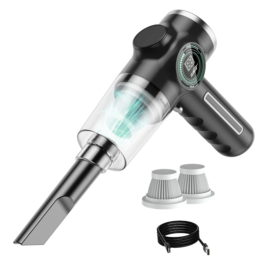강력한 무선 진공 청소기, 강력한 흡입 청소 기기, 가정 및 자동차 이중 사용, USB 충전, 휴대용 자동차 액세서리