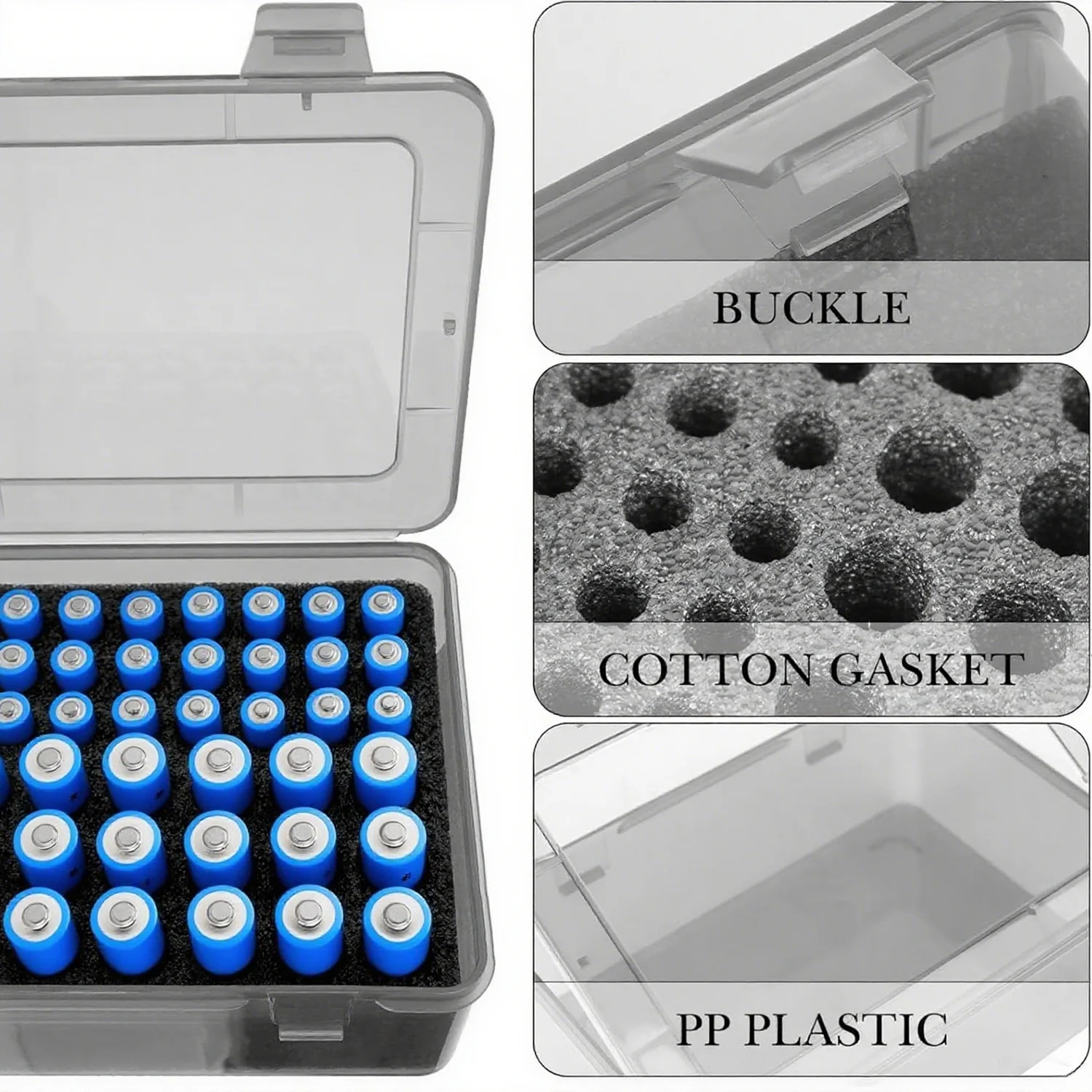 배터리 정리함 버퍼 스폰지가 있는 휴대용 배터리 상자 54개 배터리용 플라스틱 배터리 정리함 보관 케이스 AA AAA