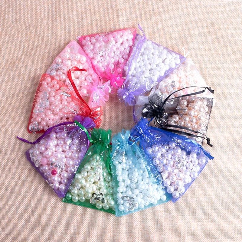 50 stücke weißer Schmetterling Organza Kordel zug Geschenk kleine Beutel Taschen Perlen Schmuck Beutel für Hochzeit Süßigkeiten Festival bevorzugen Verpackung – Detail 9