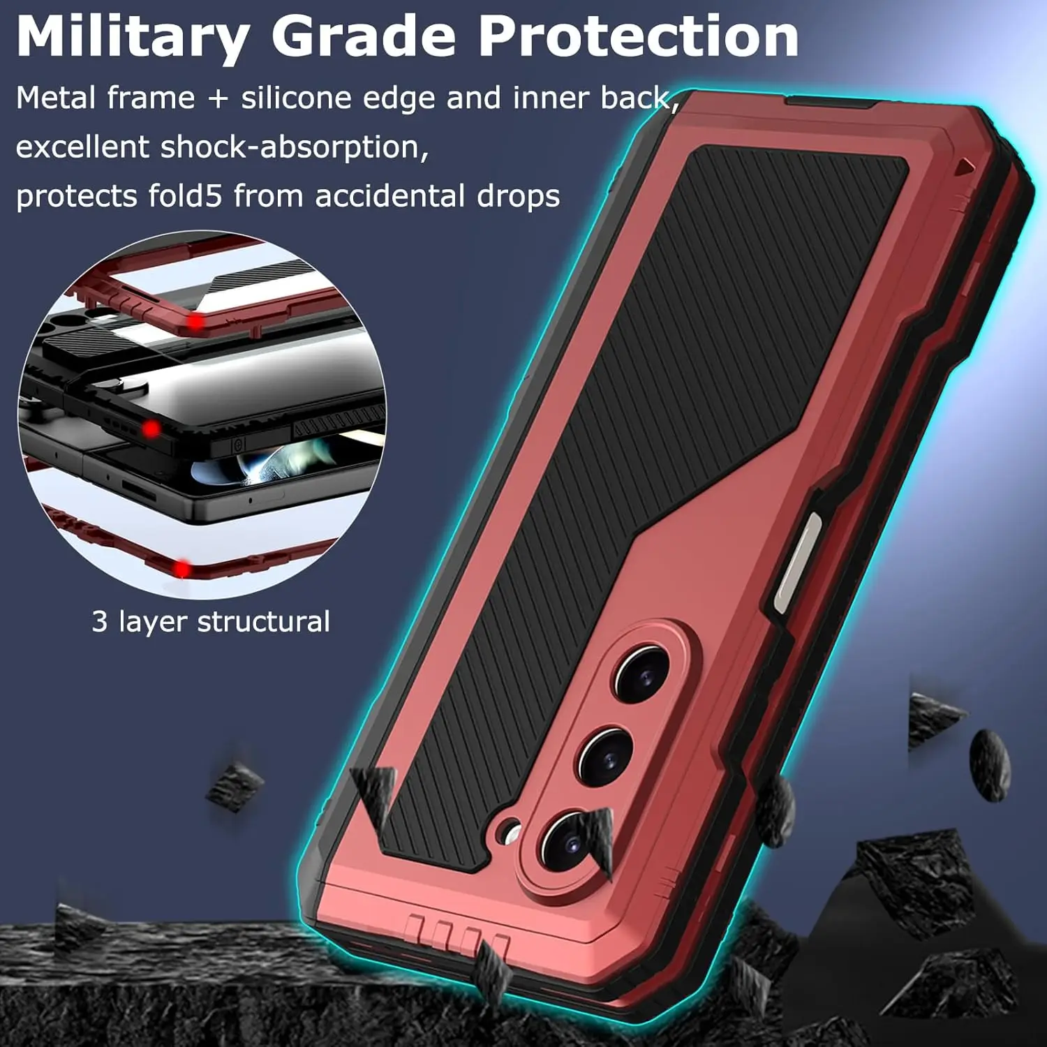 Heavy Duty Shockproof Case with S Pen Holder and Screen Protector Stand - Full-Body Metal Cover
