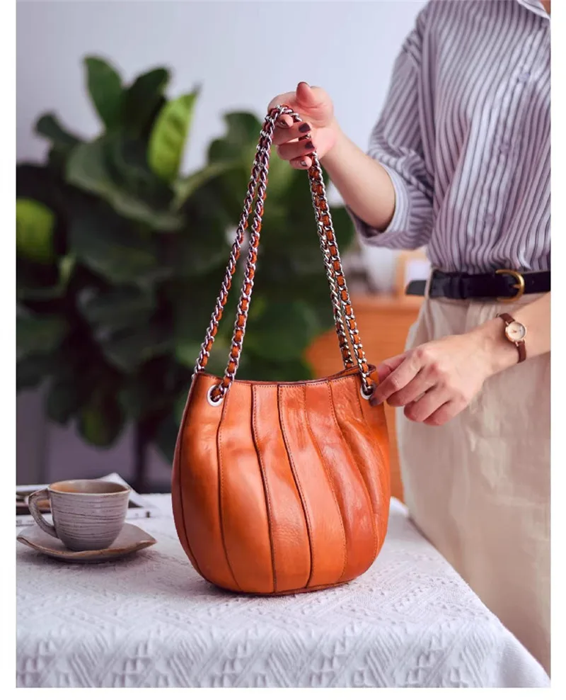 PNDME Organizer-Designer handgefertigte Damen-Umhängetasche aus echtem Leder mit Kette, modische Luxus-Handtasche aus echtem Rindsleder zum Nähen für den Alltag – Detail 10