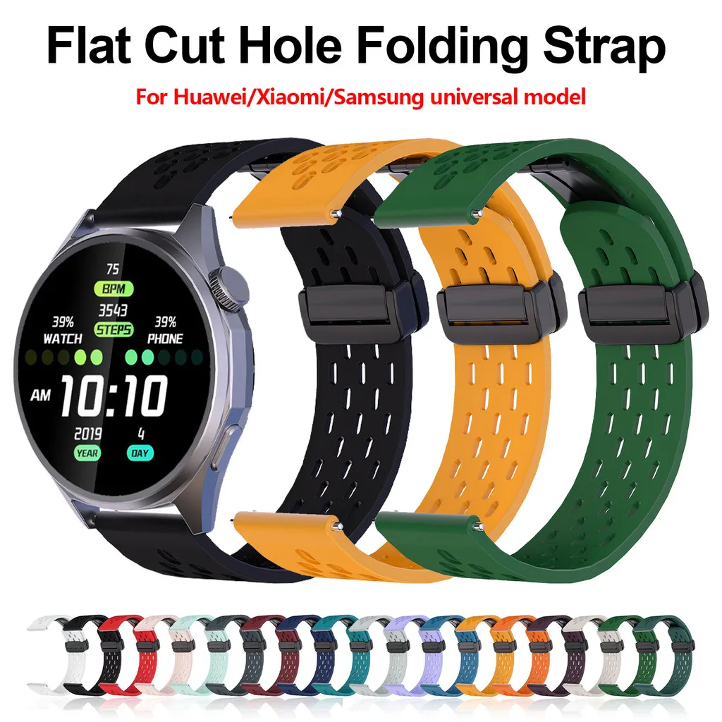 Magnetic Folding Buckle Silicone Sport Watchband with Breathable Design