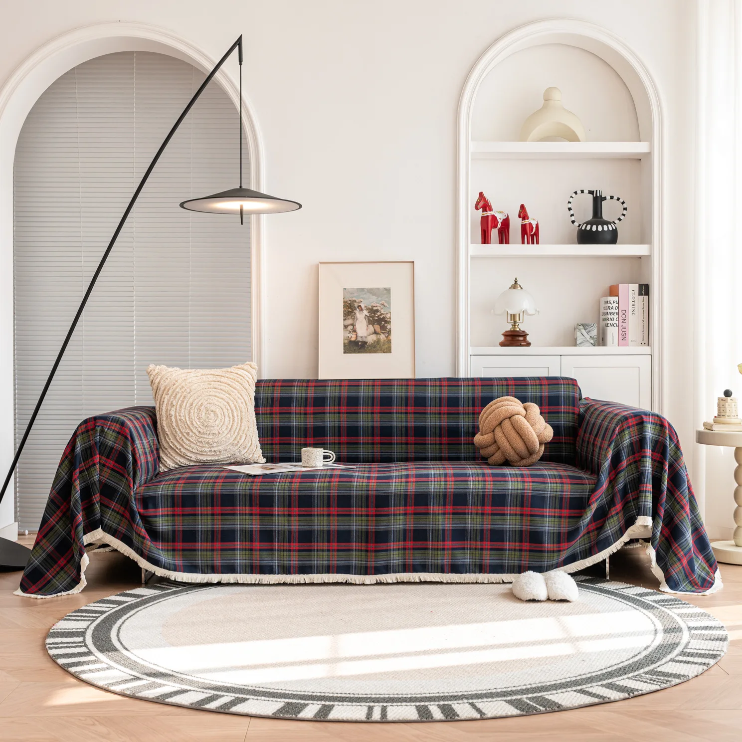 Sofa Towel with Full Coverage Ins Plaid Style Camping Blanket Sofa Cushion Cover All Season Universal Christmas Couch Decorate 3