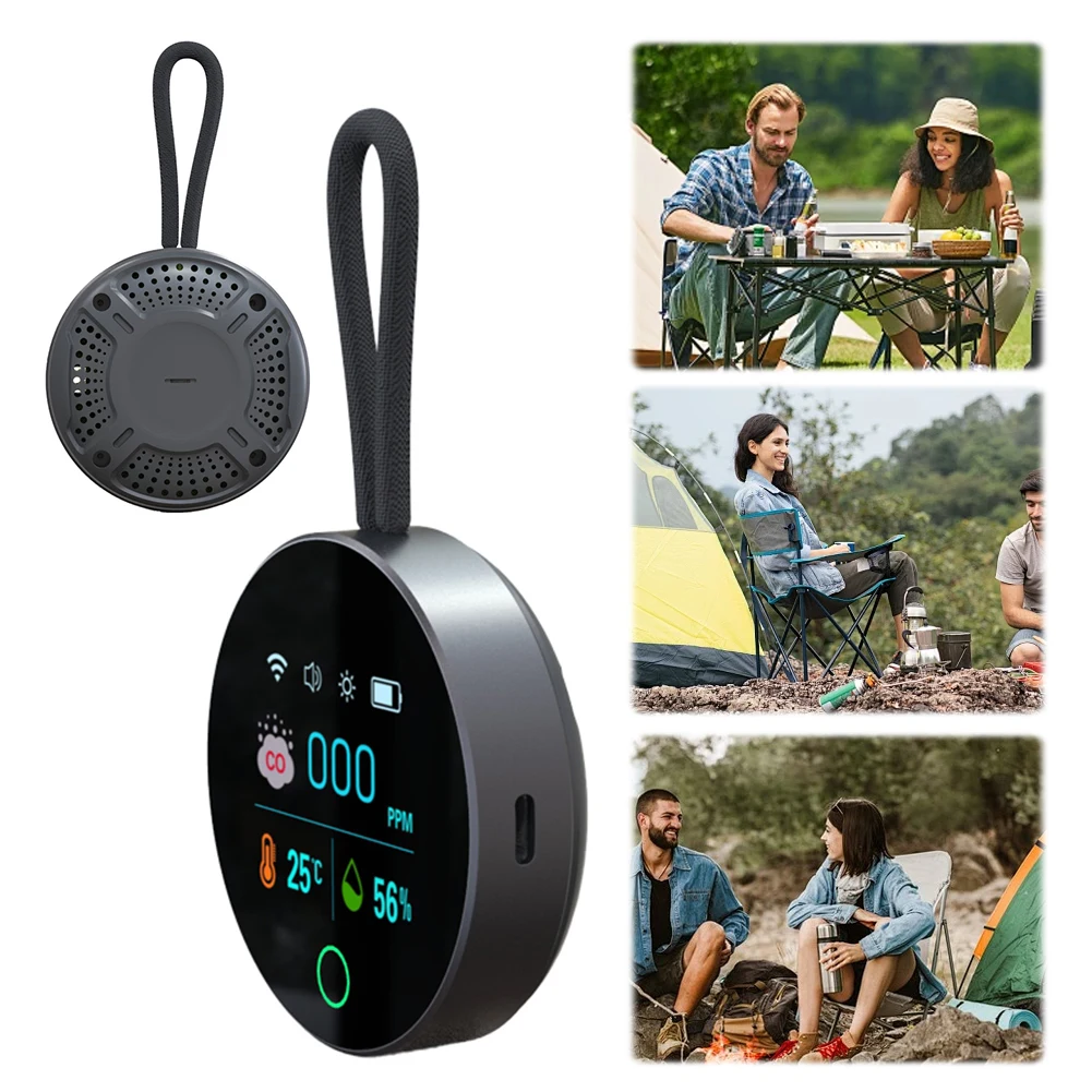 3 In 1 CO Detector Alarm Temp Humidity Sensor with Magnetic Suction CO Temperature Humidity Detector for Outdoor Camping RV Car