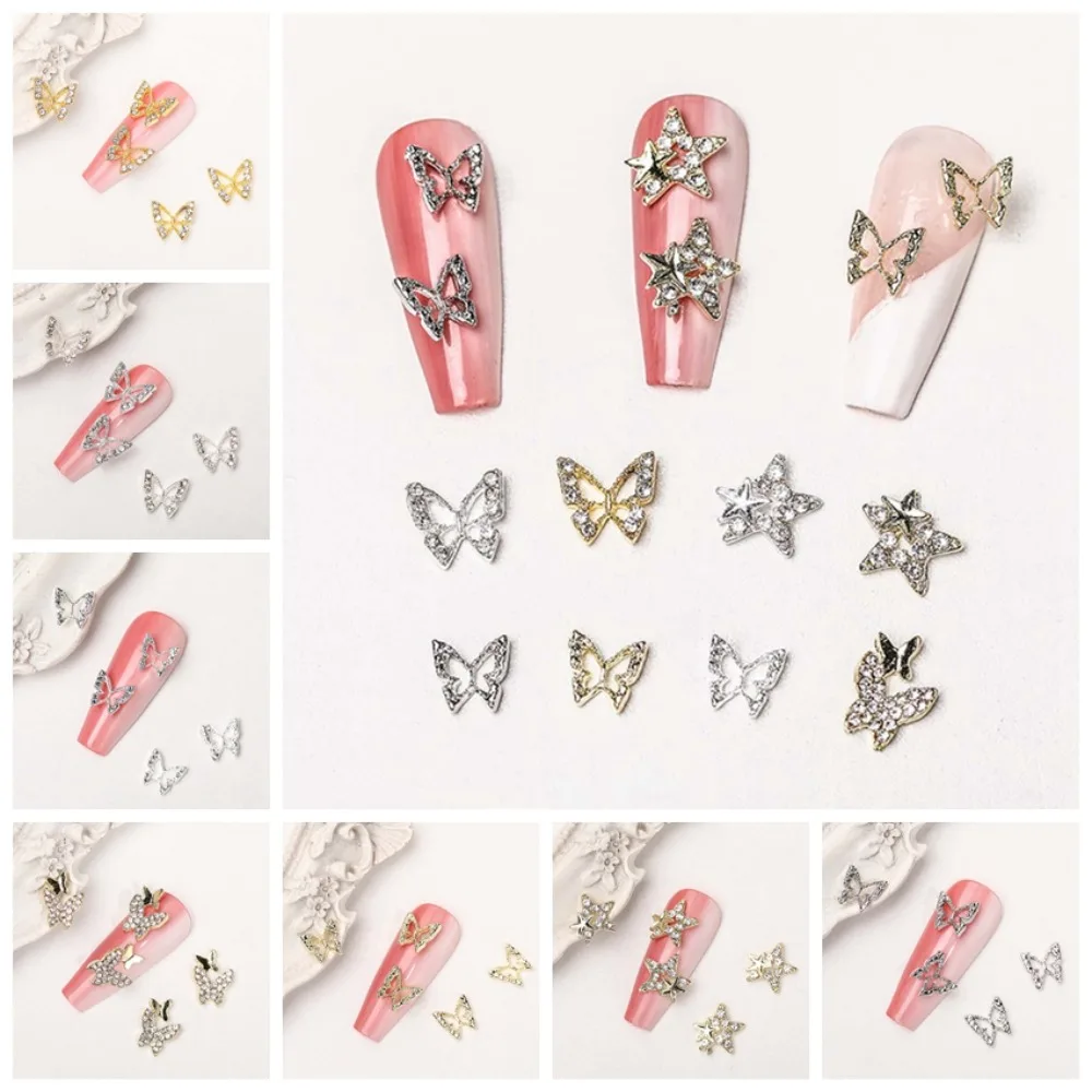 10Pcs/set Nail Accessories Butterfly Nail Decorations Crystal Nail Charms Manicure Material Star Nail Rhinestones Alloy