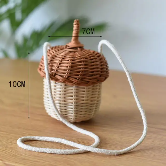 Mogyoró Alakú Mini Táska Tároló Szőtt Kézitáska Válltáska Makk Rattan Vintage Kézzel Készített Gyerekek Kosarak