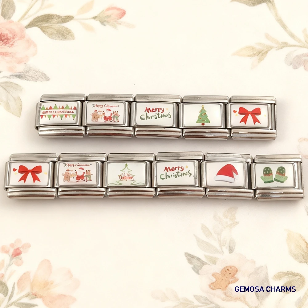 Großhandel Weihnachtshandschuh Schmetterling Knoten Älterer Baum Hut Italienischer Charme Edelstahl Link passend für 9mm Armbandherstellung DIY Schmuck