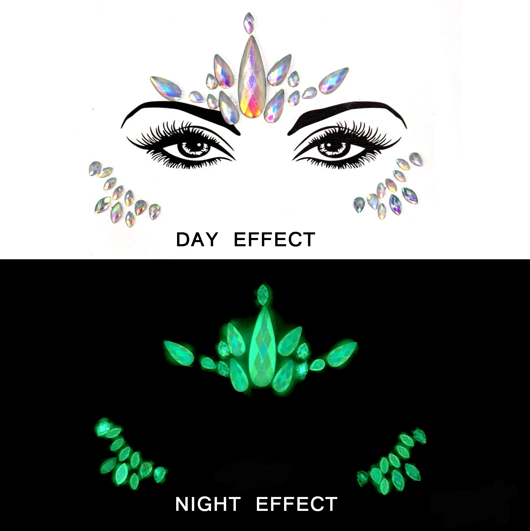 

Halloween Face Decoration Tattoo Crystal Diamond Eyebrow Luminous Rhinestone Sticker Masquerade Bar Party Glowing Face Sticker