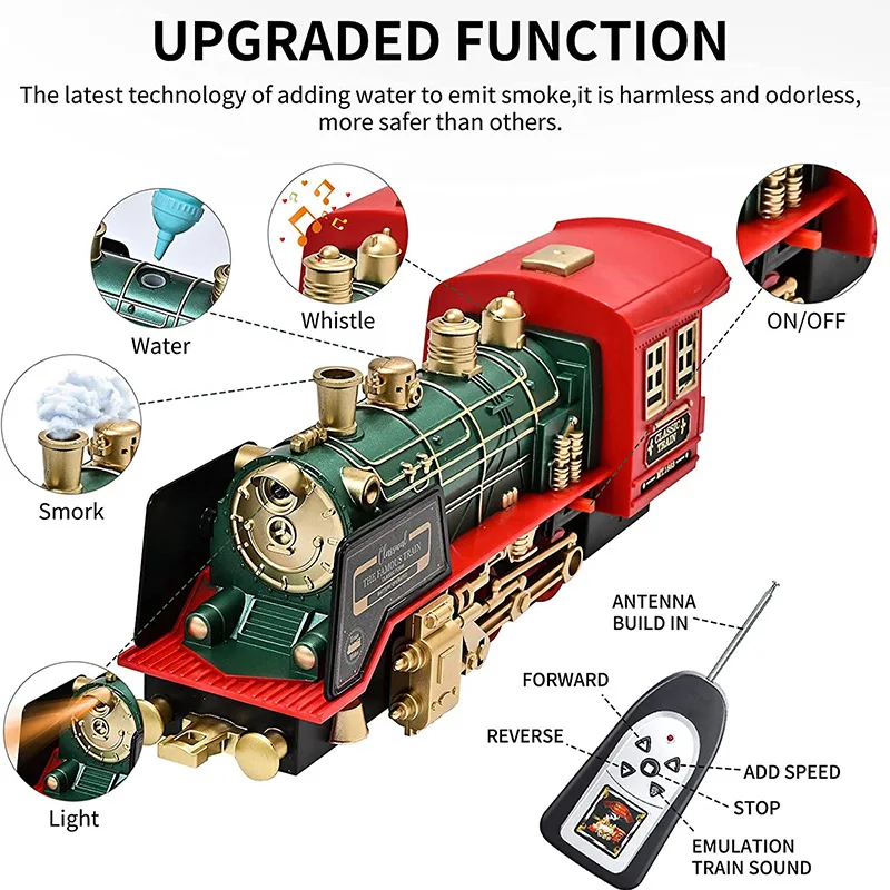 Rc Vintage Steam Train Set Christmas Gift For Kids Realistic Steam Effect Sound Light Interactive Tracks Train