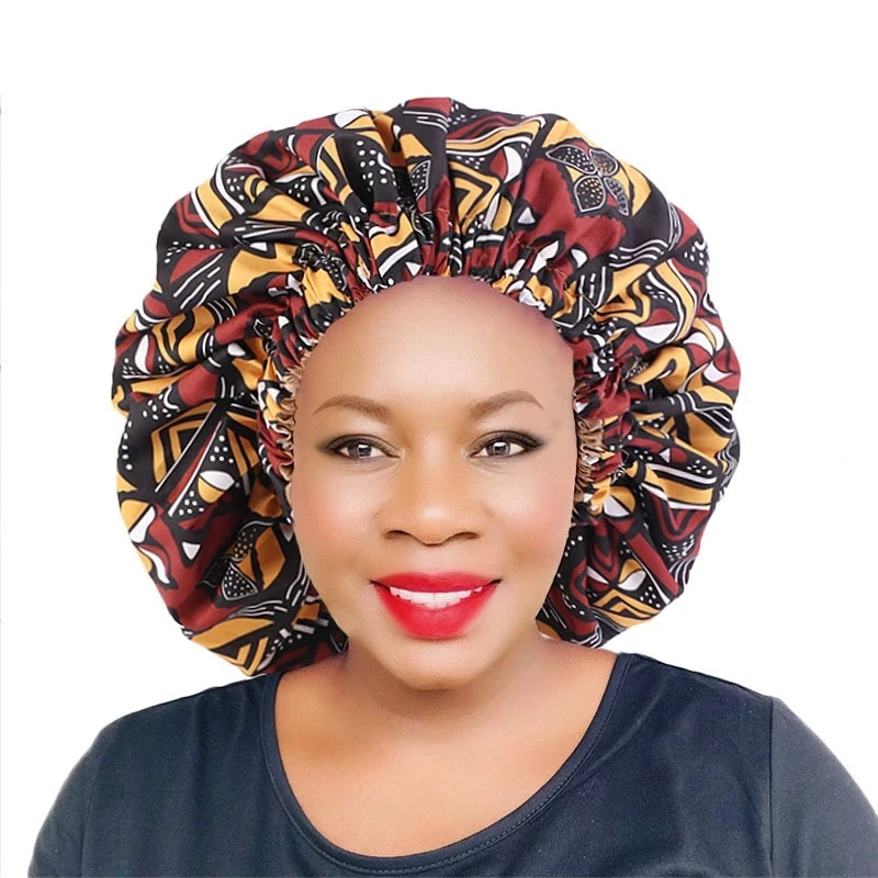 Women Night Sleep Cap African Pattern Ankara Print Bonnet Satin Lining Soft Extra Large Head Wear Ladies Headwrap Hair Care Hat 6