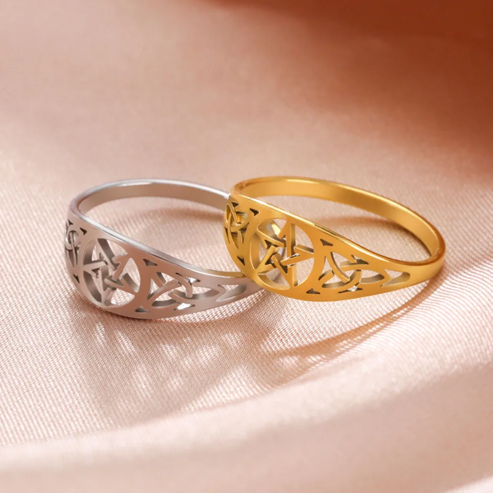 COOLTIME Women Stainless Steel Finger Ring Witch Knot Supernatural Pentagram Celtics Knot Star Amulet Couple Gift