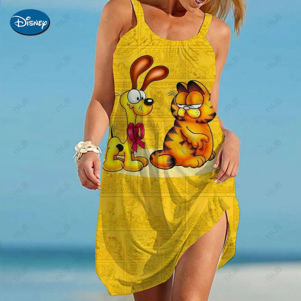 

Garfield Print Elegant Summer Dress Women Beach Dress for Women, Bikini, Coverup, Casual, Holiday, Short Summer Halter Dresses