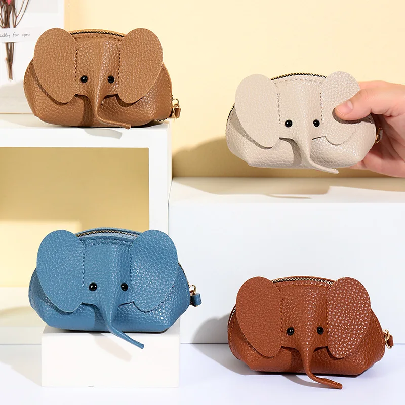Bag pendant, female key, creative card bag, personalized elephant zipper, small wallet, solid color, multiple card slots, ID car 3