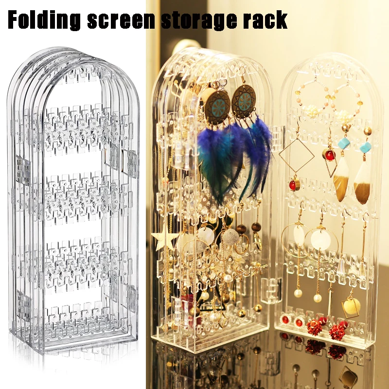 

120/240 Holes Clear Plastic Fold Screen Storage Racks Earrings Display Stand Byobu for Jewelry Shopwindow Storage Display Stands