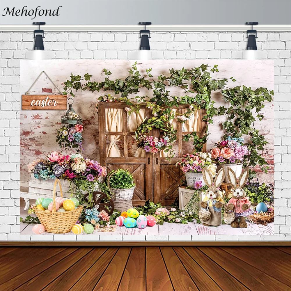 

Mehofond Spring Easter Backdrop Garden Flower White Brick Wall Baby Portrait Photography Background Photo Studio Props Photocall