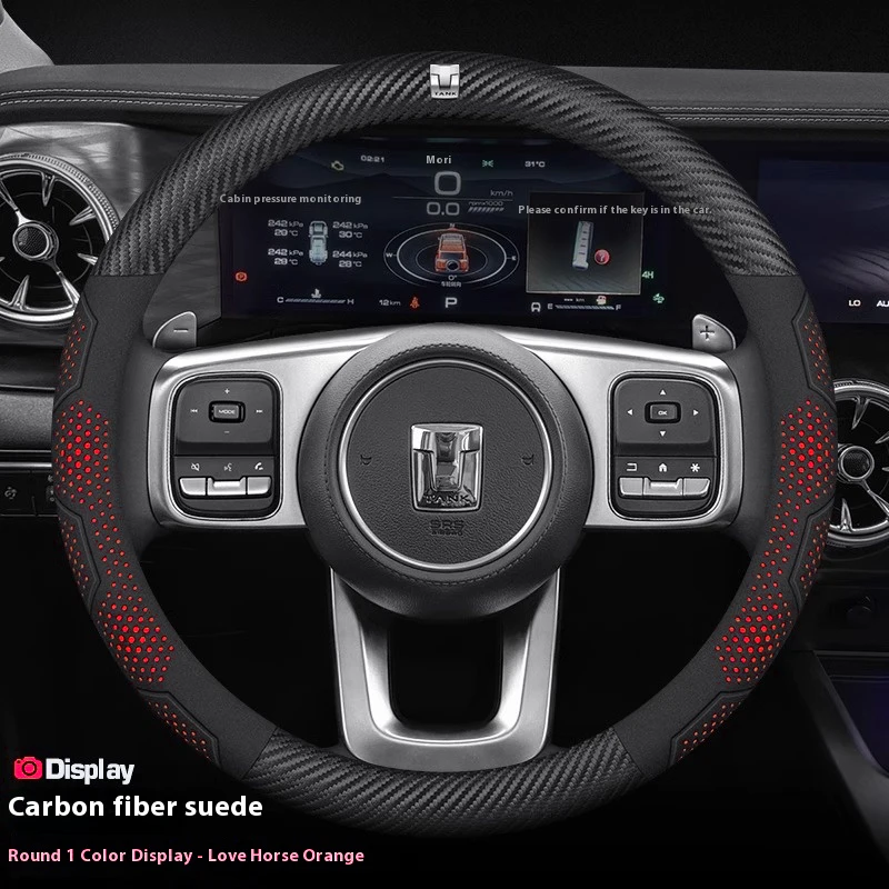 Microfibre&Carbon Fiber Leather Car Steering Wheel Cover DIY for 15in Men Women Microfibre&Carbon Fiber Leather Car Steering Wheel Cover DIY for 15in Men Women