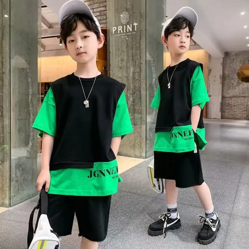 

Boys Summer Suit 2023 Summer New Children's Children Boy Handsome Fashionable Short Sleeve Two-Piece Children's Clothing