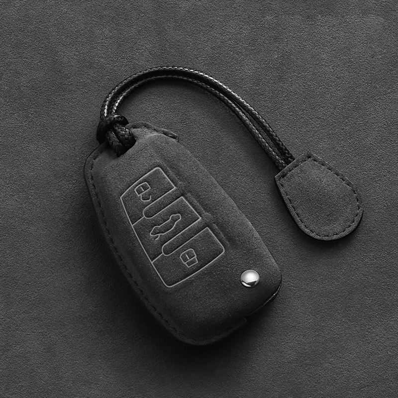 Leather Car Key Case Fob For Audi A4 B9 A1 A3 A5 A6 8S 8W Q3 Q5 Q7 4M S4 S5 S7 TT TTS TFSI RS Keychain Suede Accessories key case key holder key organizer key purse key protector