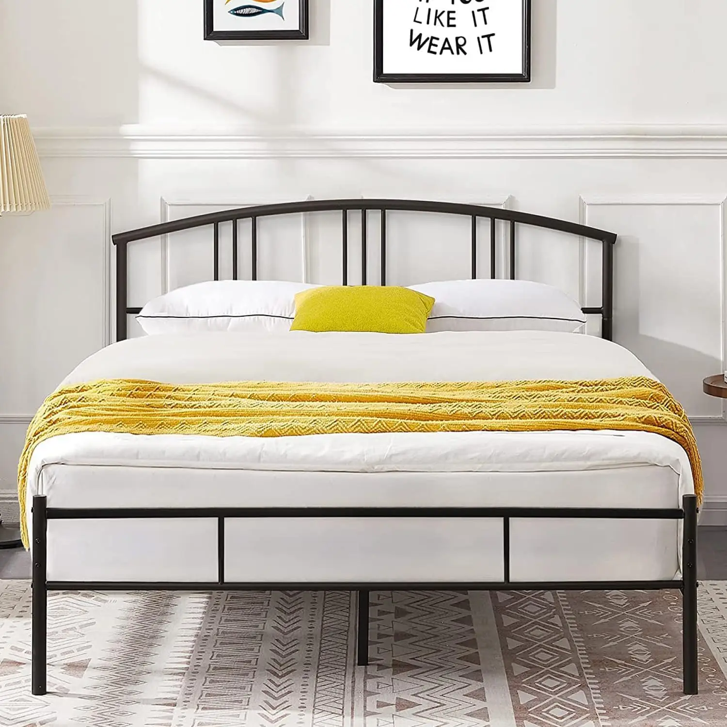 

14 inch Queen Bed Frame Metal Platform Mattress Foundation with headboard Footboard Steel Slat Support/No Box Spring Needed